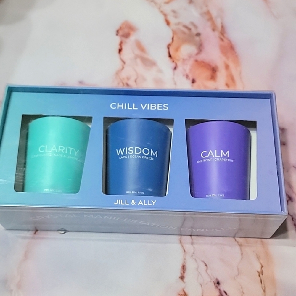 Jill & Ally 3-Piece Chill Vibes Crystal Manifestation Candle Set